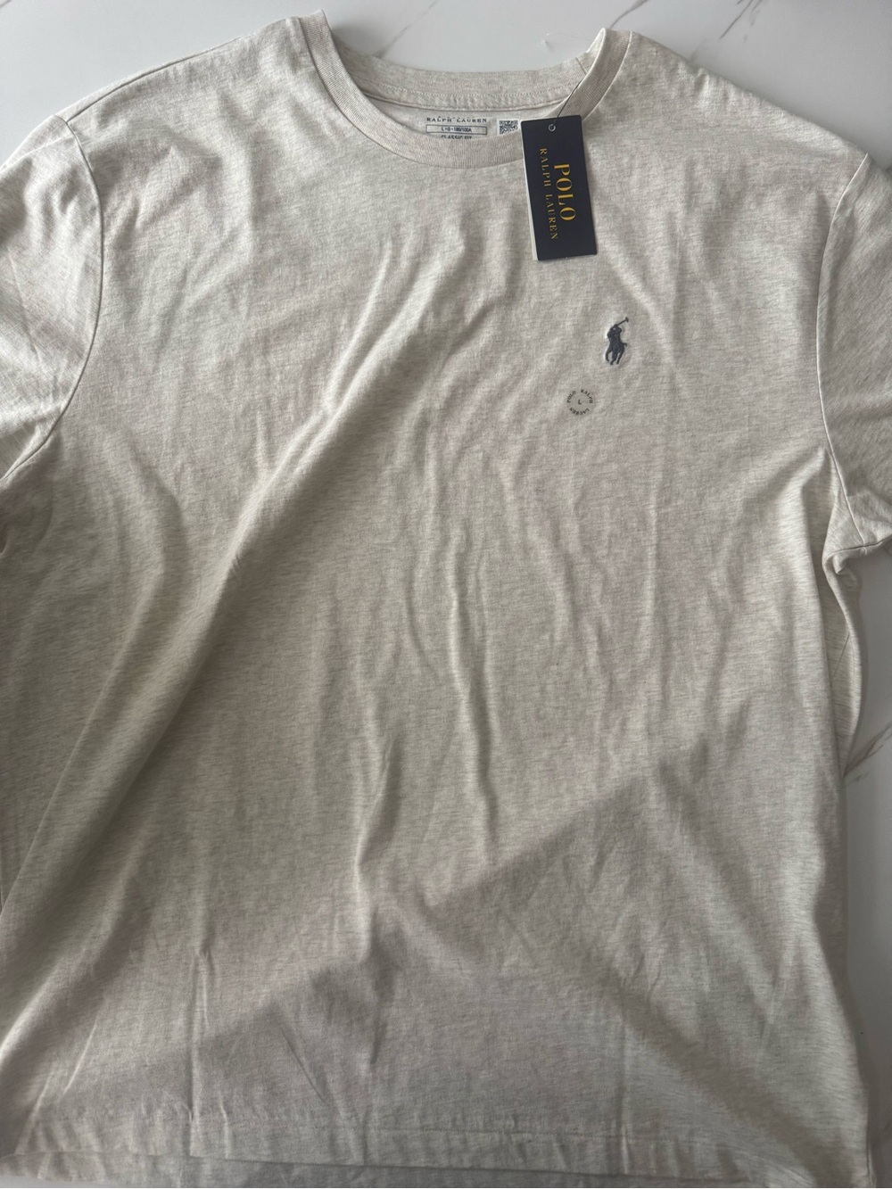 Ralph Lauren Polo Short Sleeve Crewneck Tee in Oatmeal with Navy Pony